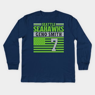 Seattle Seahawks Smith 7 American Flag Football Kids Long Sleeve T-Shirt